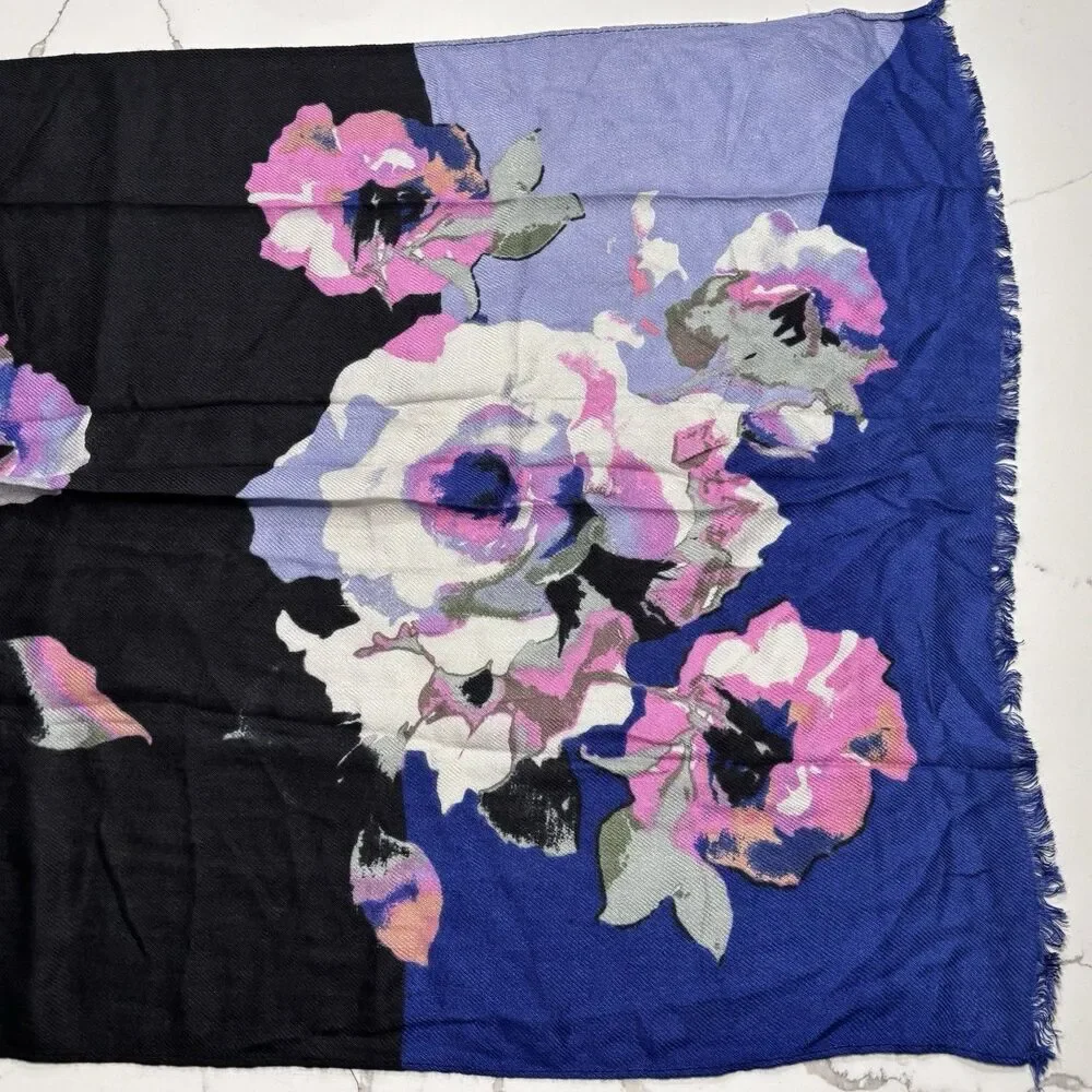 Liz Claiborne Women’s Rayon Floral Neck Scarf Blue Pink Black Head Blanket OSFM